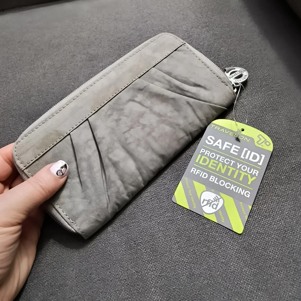Vintage Travelon RFID Blocking Expandable Crossbody Bag & Wallet with Tags-Gray